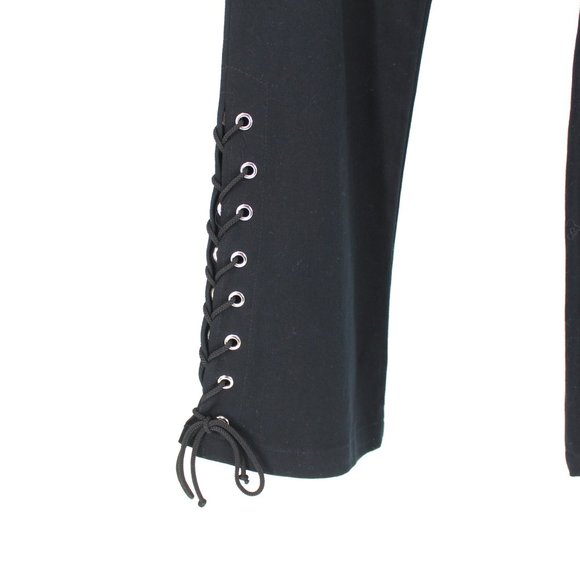 Lip Service Black Lace-Up Corset Pants SZ L Gothic Punk Low Rise Cotton Y2K Alt - Picture 12 of 15